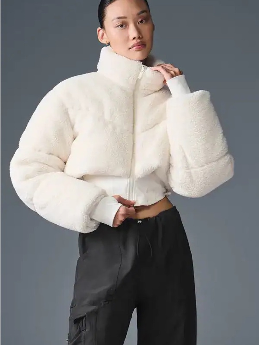 ALO Yoga Cropped Teddy Jacket in White